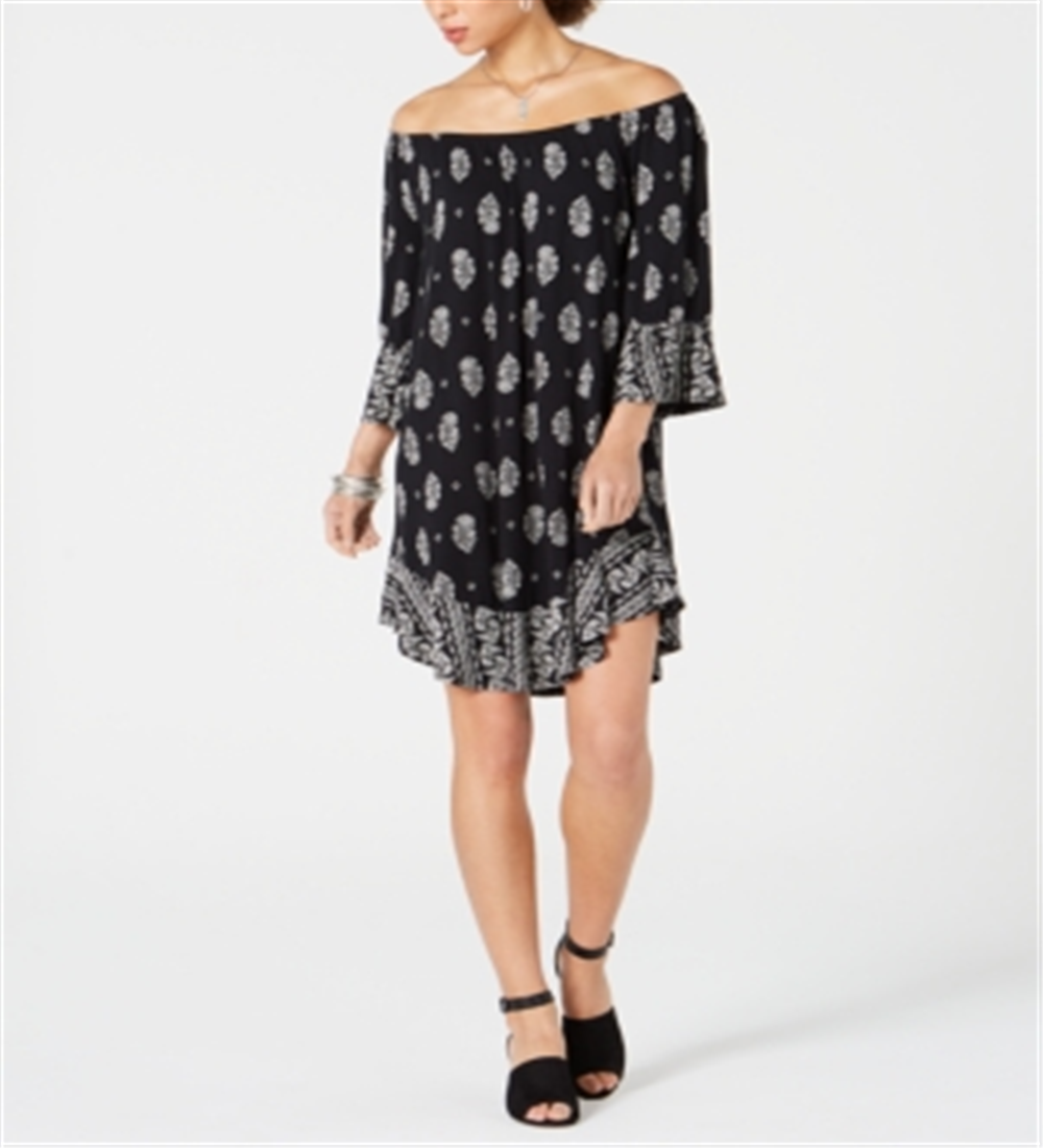 Vestido feminino estampado ombro a ombro/ombro a ombro estilo &amp; co, preto, tamanho pequeno P