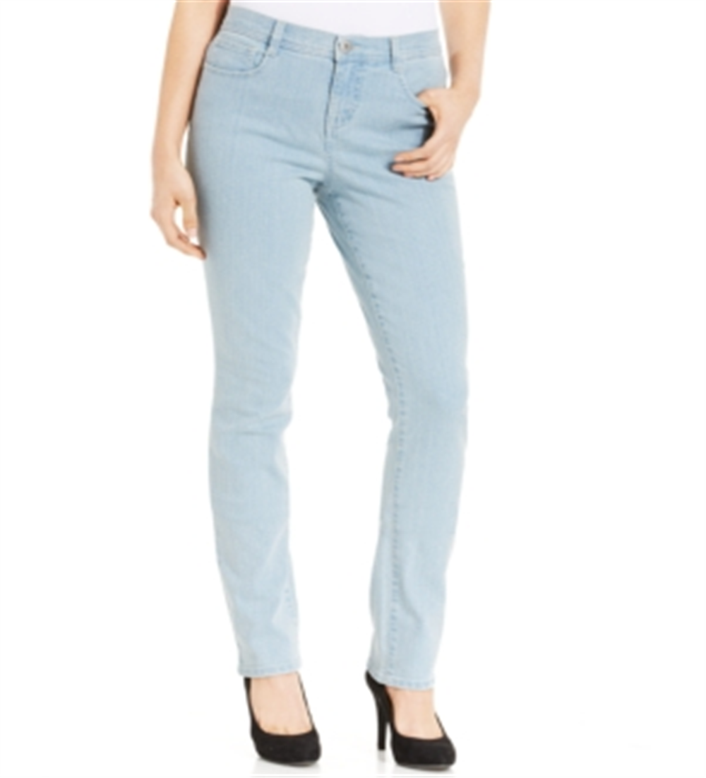 Jeans feminino estilo &amp; co, com controle de barriga, slim, azul, tamanho 22x5