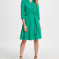 Vestido flare feminino DKNY Surplice Ponte Fit, verde, tamanho 2