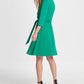 Vestido flare feminino DKNY Surplice Ponte Fit, verde, tamanho 2