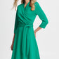 Vestido flare feminino DKNY Surplice Ponte Fit, verde, tamanho 2