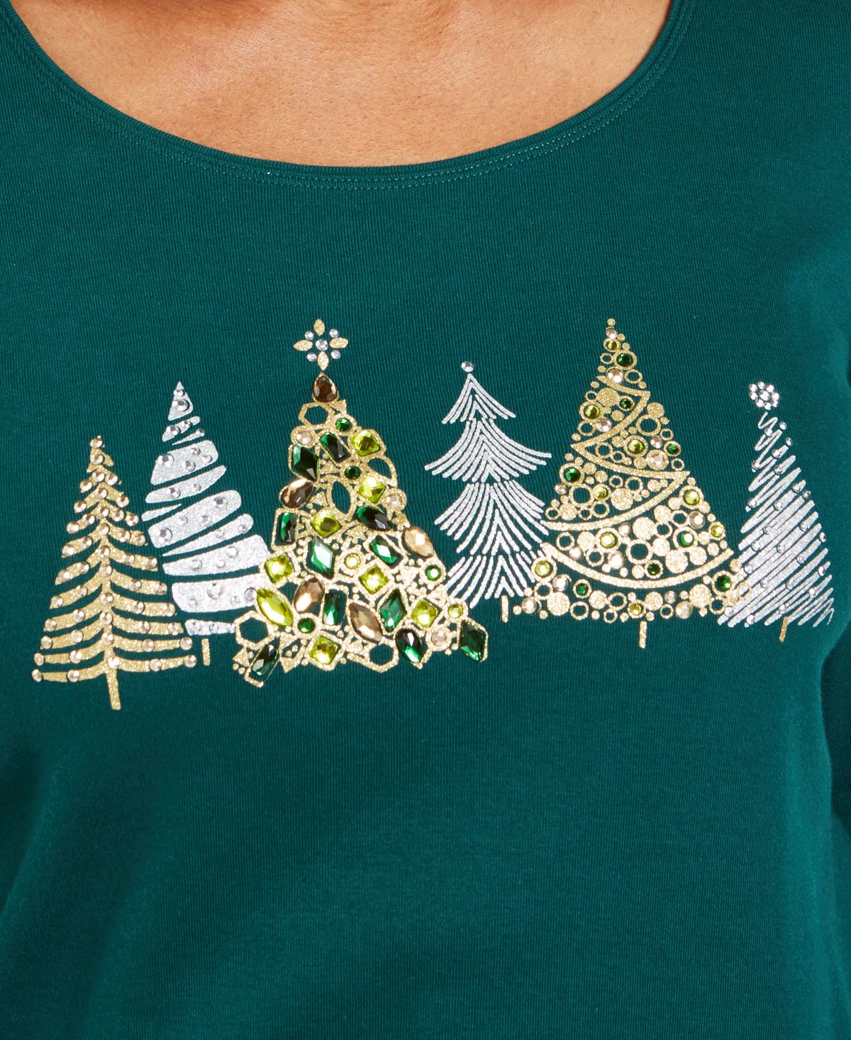 Camiseta feminina Karen Scott com estampa de árvore de Natal, top de festa, pequena, verde, tamanho PXL