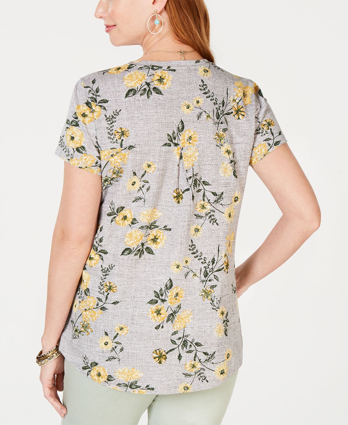 Blusa feminina de algodão com estampa floral Style &amp; Co, cinza, tamanho pequeno
