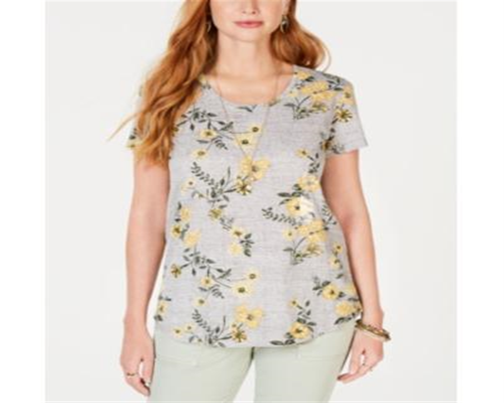 Blusa feminina de algodão com estampa floral Style &amp; Co, cinza, tamanho pequeno