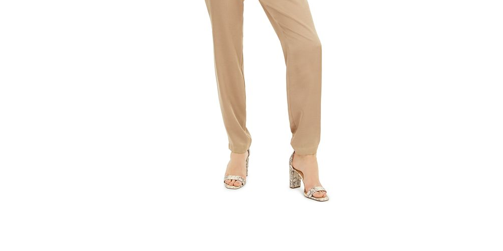 Macacão feminino INC Plus com pernas largas e botões frontais, bege, tamanho 16W