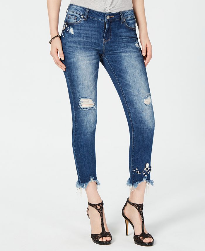 Calça jeans feminina INC Iternational Concepts Curvy Fit com detalhes rasgados e ajuste no tornozelo, azul, tamanho 12