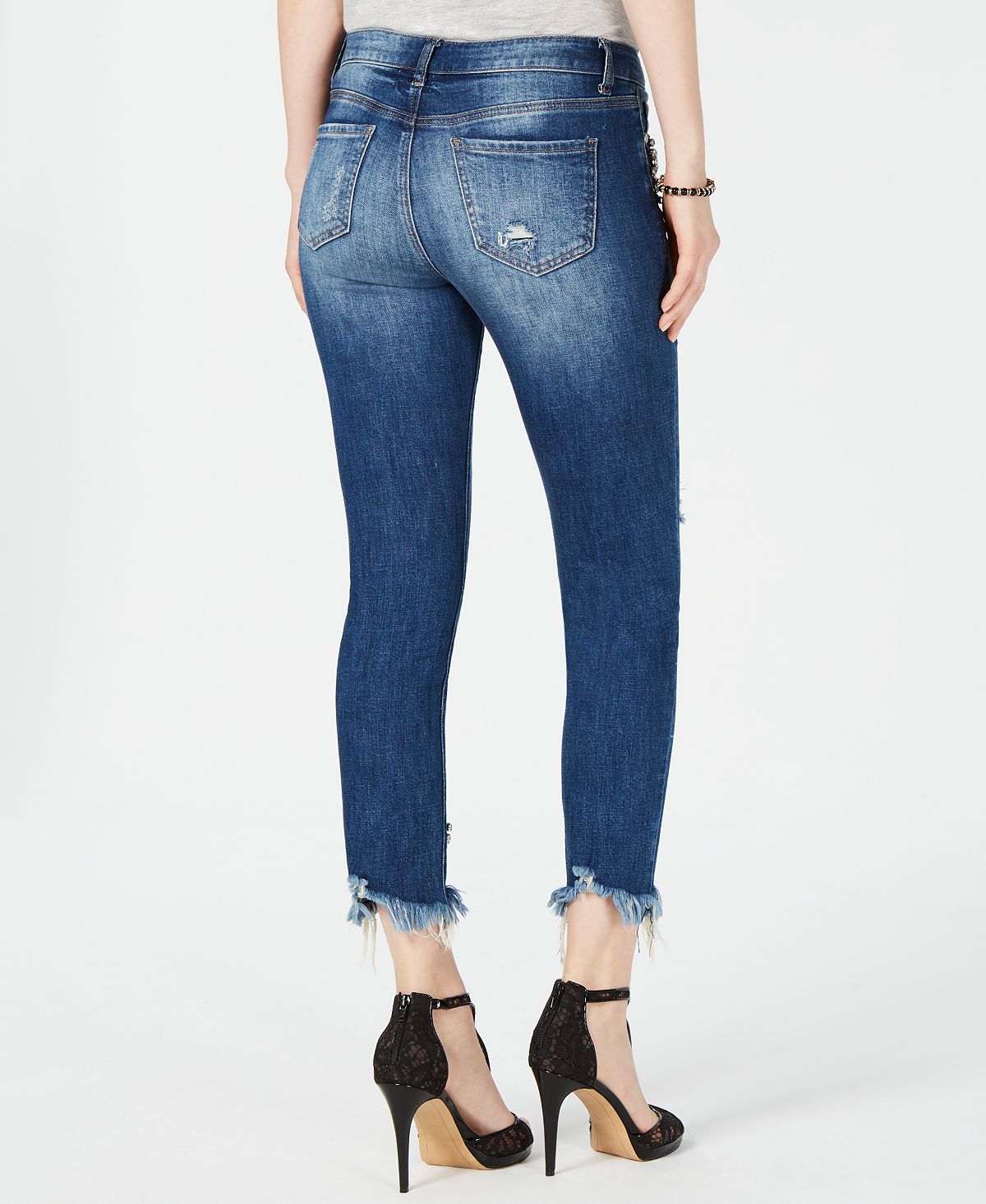 Calça jeans feminina INC Iternational Concepts Curvy Fit com detalhes rasgados e ajuste no tornozelo, azul, tamanho 12