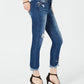 Calça jeans feminina INC Iternational Concepts Curvy Fit com detalhes rasgados e ajuste no tornozelo, azul, tamanho 12