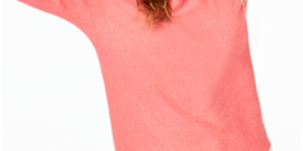 Suéter feminino de cashmere puro com manga comprida Charter Club, tamanho coral, grande