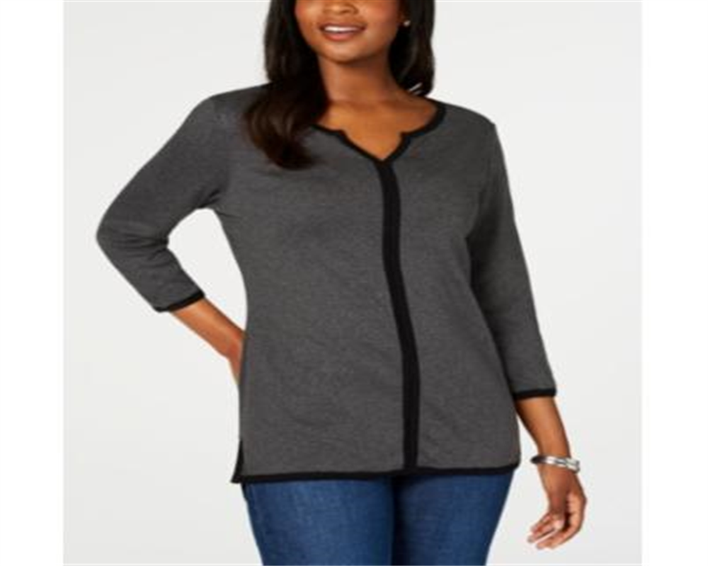 Karen Scott Blusa Feminina Heather Raglan Keyhole Cinza Tamanho X-S