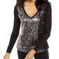 Thalia Sodi Top Feminino Estampa Animal com Lantejoulas Preto Tamanho P
