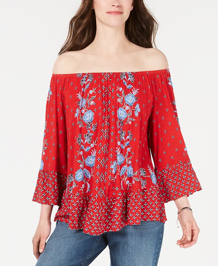 Top feminino estampado ombro a ombro estilo &amp; co vermelho tamanho PP