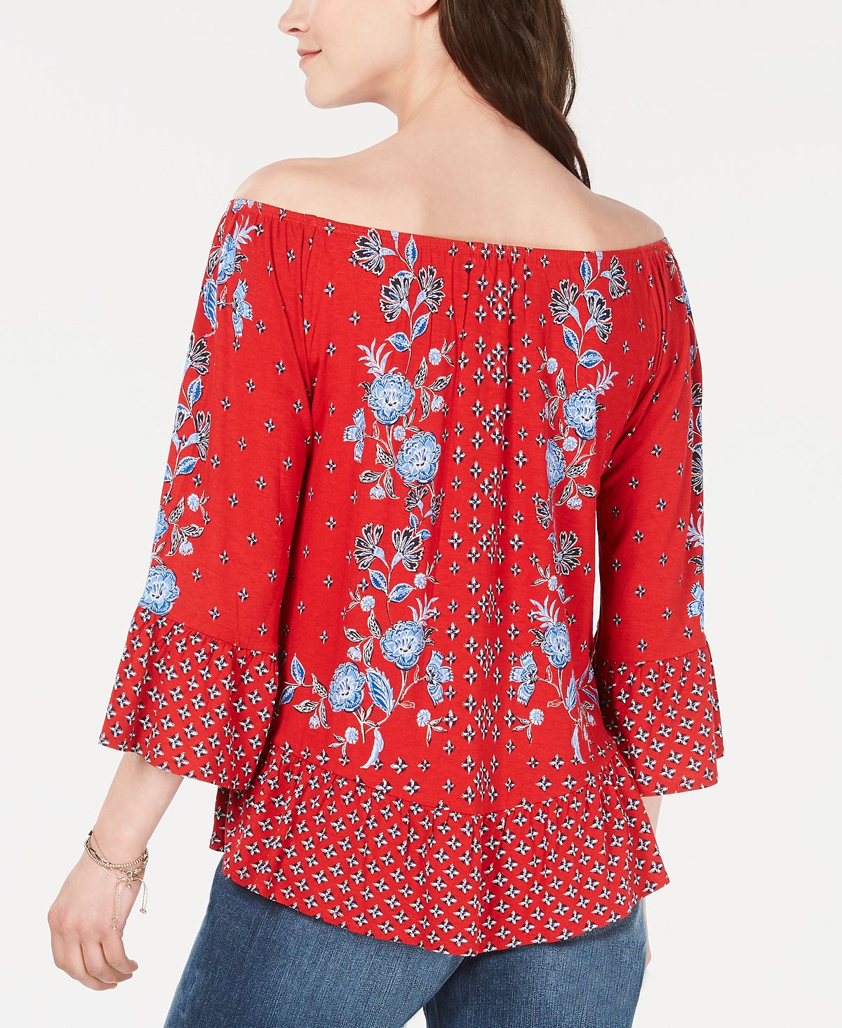 Top feminino estampado ombro a ombro estilo &amp; co vermelho tamanho PP