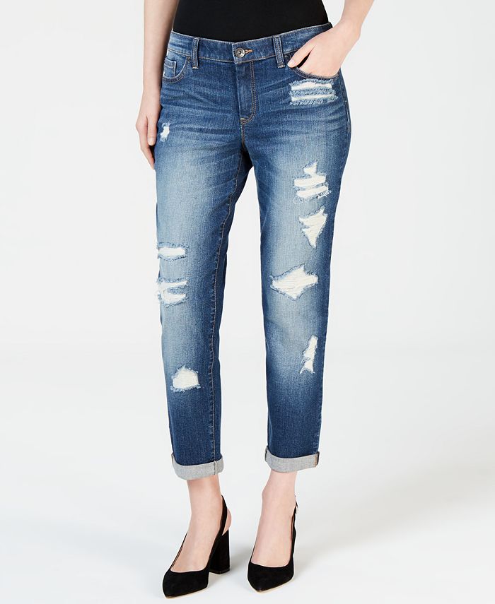 Calça jeans feminina desgastada INC Iternational Concepts, tamanho 4, azul