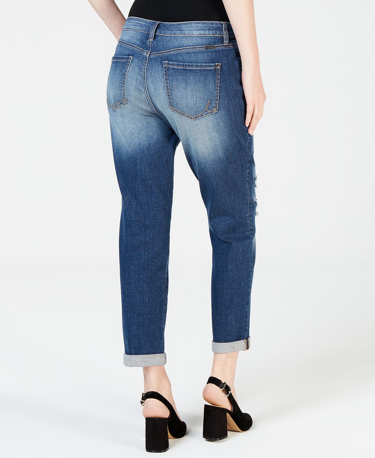 Calça jeans feminina desgastada INC Iternational Concepts, tamanho 4, azul