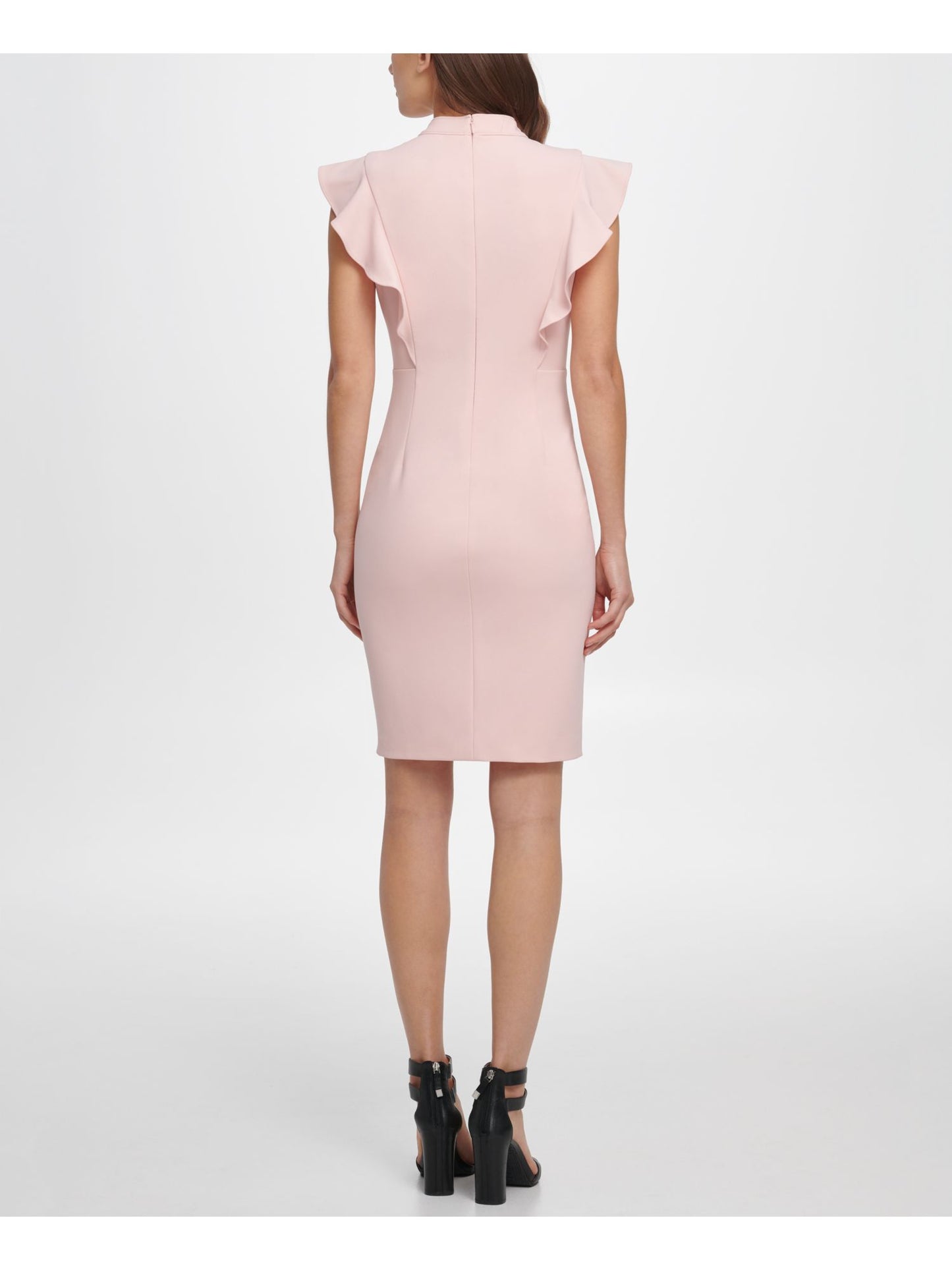 Vestido de festa feminino DKNY com manga curta e decote em V, acima do joelho, estilo flare, rosa, tamanho 16