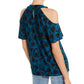 INC Iternational Concepts Top estampado feminino com ombros descobertos, azul, tamanho pequeno XL