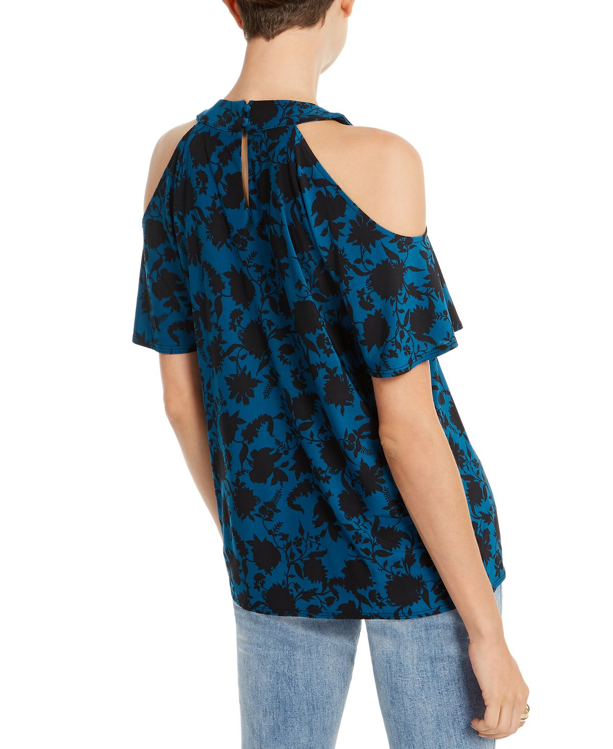 INC Iternational Concepts Top estampado feminino com ombros descobertos, azul, tamanho pequeno XL