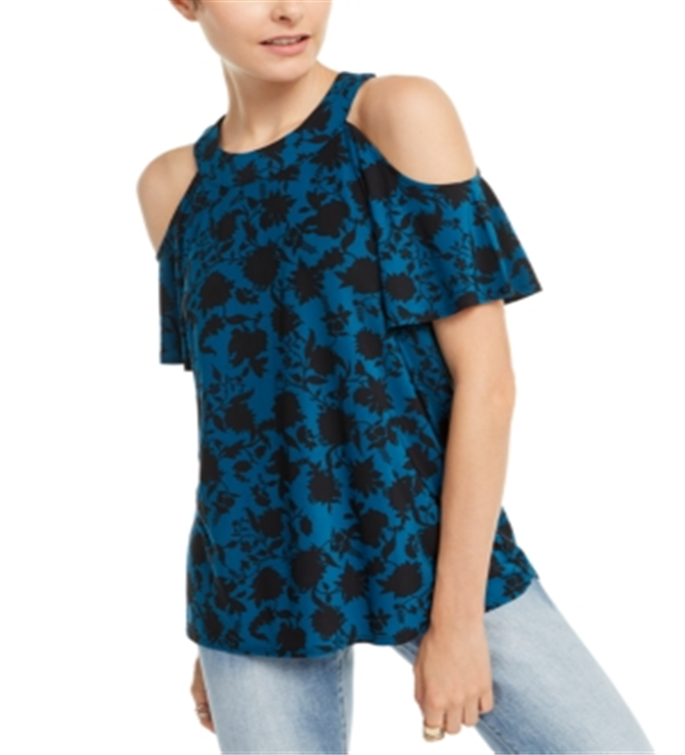 INC Iternational Concepts Top estampado feminino com ombros descobertos, azul, tamanho pequeno XL