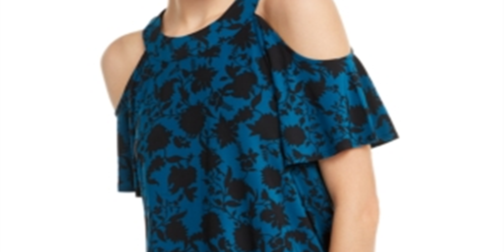 INC Iternational Concepts Top estampado feminino com ombros descobertos, azul, tamanho pequeno XL