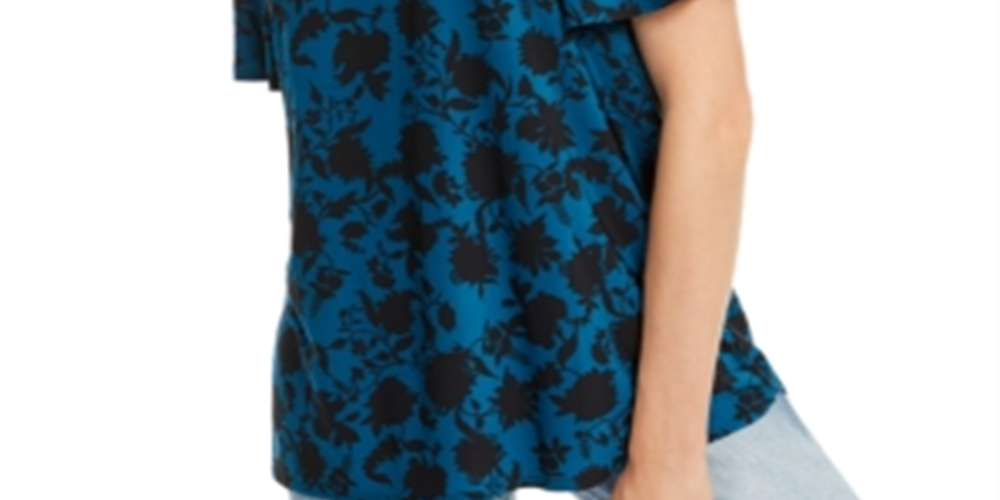 INC Iternational Concepts Top estampado feminino com ombros descobertos, azul, tamanho pequeno XL