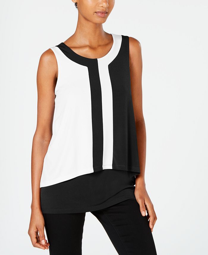 Blusa sem mangas Alfani feminina com blocos de cores, preta, tamanho pequeno e pequeno