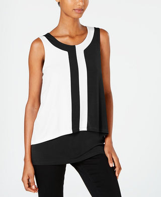 Blusa sem mangas Alfani feminina com blocos de cores, preta, tamanho pequeno e pequeno