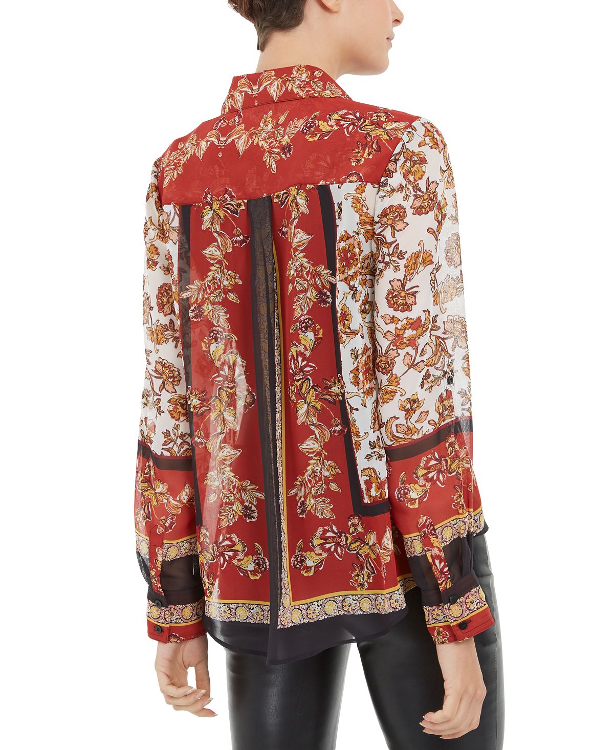 Blusa feminina estampada com cachecol INC Iternational Concepts, vermelha, tamanho pequeno G