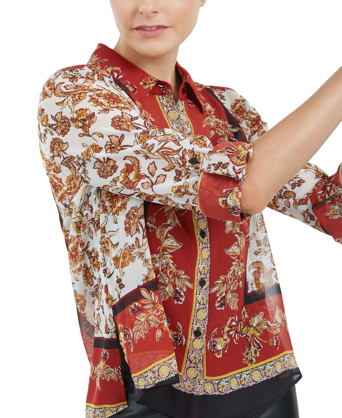 Blusa feminina estampada com cachecol INC Iternational Concepts, vermelha, tamanho pequeno G