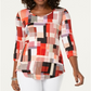 Blusa feminina estampada com manga 3/4 da coleção JM, laranja, tamanho pequeno G