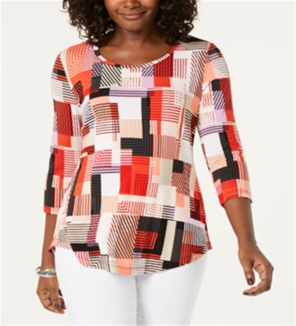 Blusa feminina estampada com manga 3/4 da coleção JM, laranja, tamanho pequeno G