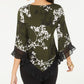 Blusa feminina Alfani com estampa floral e acabamento em renda, verde, tamanho pequeno G
