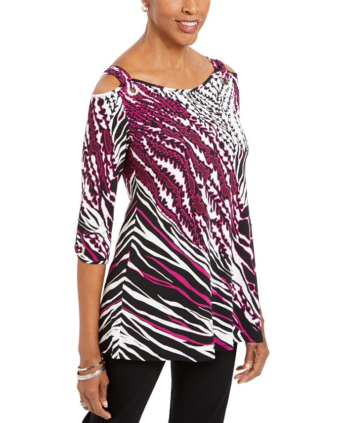 Túnica feminina JM Collection com ombros descobertos e ilhós, roxa, tamanho extrapequeno