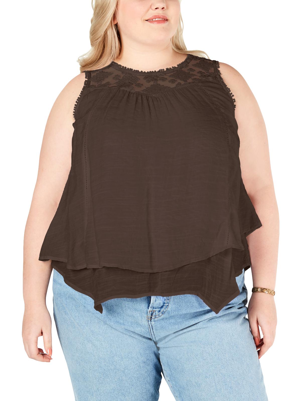 Blusa feminina estilo &amp; co com jugo de renda marrom tamanho 0X