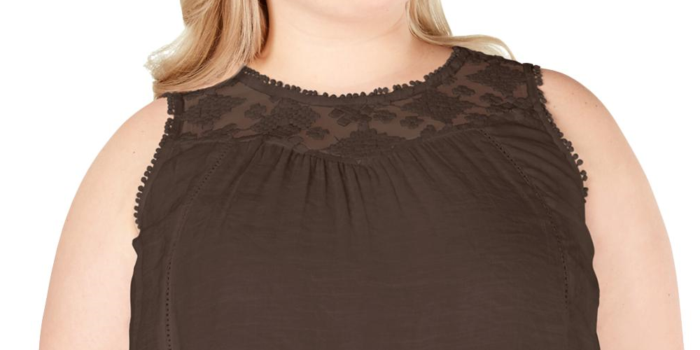 Blusa feminina estilo &amp; co com jugo de renda marrom tamanho 0X