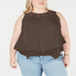 Blusa feminina estilo &amp; co com jugo de renda marrom tamanho 0X