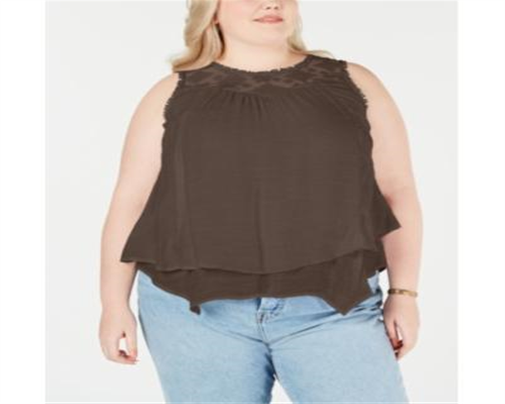 Blusa feminina estilo &amp; co com jugo de renda marrom tamanho 0X