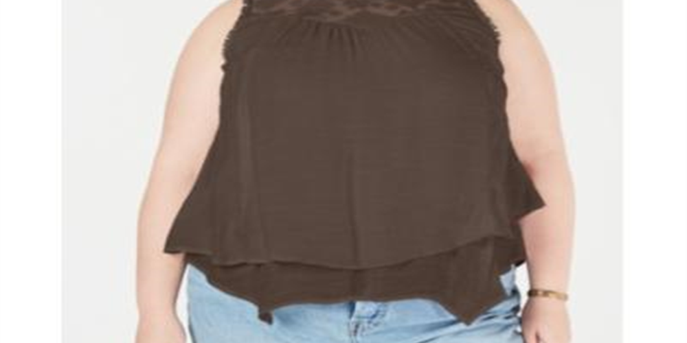 Blusa feminina estilo &amp; co com jugo de renda marrom tamanho 0X