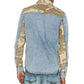 Camisa masculina Buffalo David Bitton Sarax Regular Fit com estampa em blocos de cores, tamanho médio, azul
