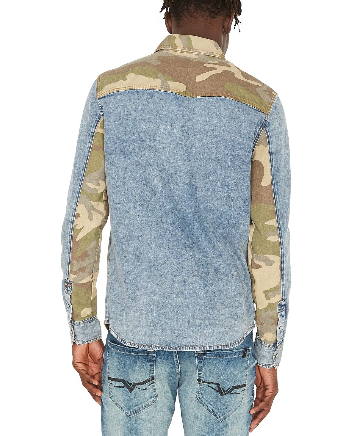 Camisa masculina Buffalo David Bitton Sarax Regular Fit com estampa em blocos de cores, tamanho médio, azul