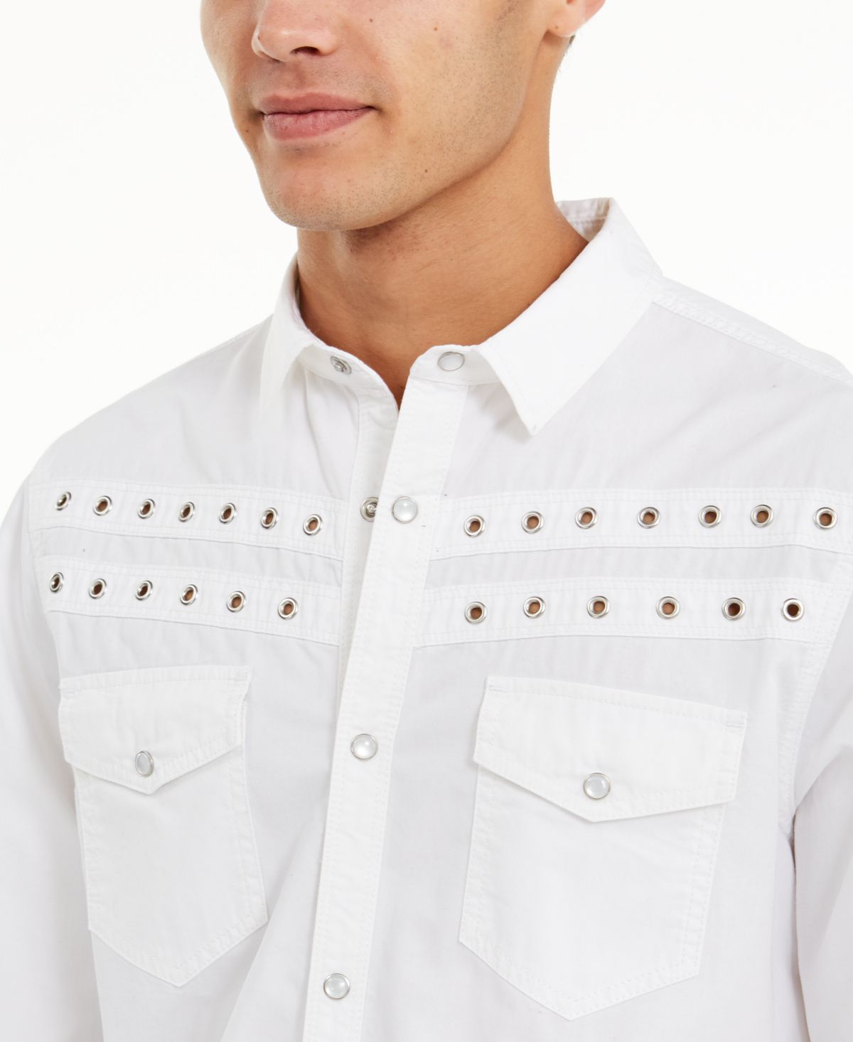 Camisa masculina com ilhós INC International Concepts, branca, tamanho médio