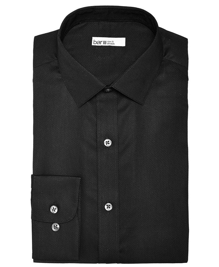 Camisa social masculina Bar III Slim Fit Stretch Easy Care com textura sólida, preta, tamanho M
