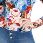 Camiseta Guess Feminina Floral Manga Longa com Decote em Fechadura Azul Tamanho X-S