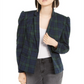INC Iternational Concepts Jaqueta xadrez feminina com manga bufante, verde, tamanho XS