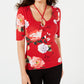 Blusa feminina Guess com estampa floral e listras cruzadas, vermelha, tamanho XS