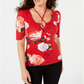 Blusa feminina Guess com estampa floral e listras cruzadas, vermelha, tamanho XS