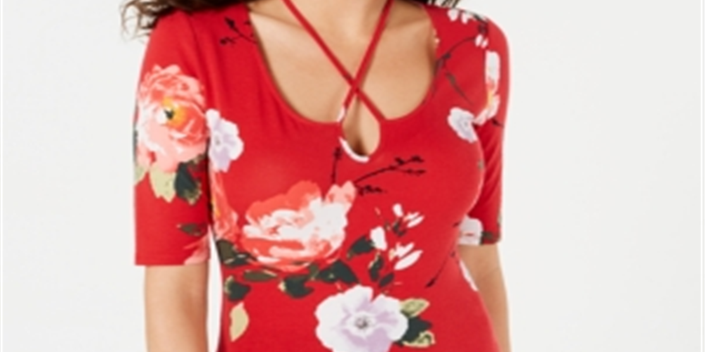 Blusa feminina Guess com estampa floral e listras cruzadas, vermelha, tamanho XS
