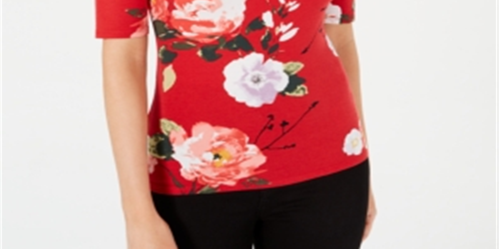 Blusa feminina Guess com estampa floral e listras cruzadas, vermelha, tamanho XS