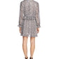 Vestido curto com estampa animal e babados CeCe feminino, cinza, tamanho 14