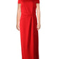 Vestido de festa Saran plissado com ombros de fora, tamanho 12, vermelho, Ralph Lauren, feminino